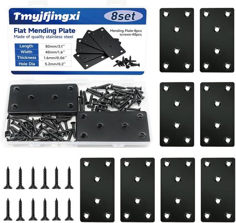 4x2'' Black Metal Straight Flat Braces Brackets for Wood Stainless Steel Mending Plate with Holes (4Set/28Pcs) YY033-50x100 in Kuwait