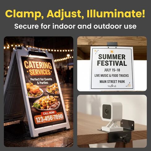 Brighticonic Universal A-Frame Sign Light Bracket - No-Drill LED Mounting Bracket, Adjustable Clamp - Secure Mount for Lightweight Sidewalk Signboards, Camera, Solar Sign Lights - Fits 1.75" Edges in Kuwait