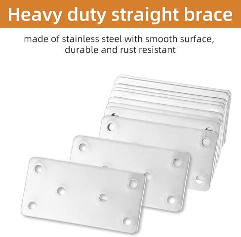 50PCS Silver Flat Mending Plates, 3.15×1.57" 304 Stainless Steel Brace Straight Mending Joining Plates, Metal Straight Brackets for Brace, Furniture, Wood, Cabinet,80X40X2MM in Kuwait