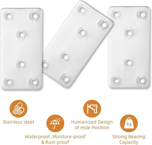 50PCS Silver Flat Mending Plates, 3.15×1.57" 304 Stainless Steel Brace Straight Mending Joining Plates, Metal Straight Brackets for Brace, Furniture, Wood, Cabinet,80X40X2MM in Kuwait