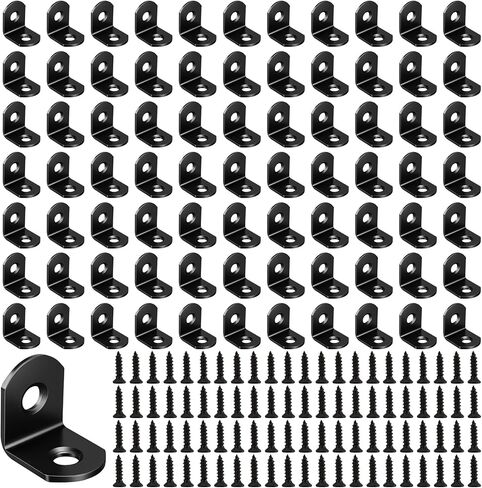 100 Pack Stainless Steel L Brackets, Heavy Duty Corner Brace Bracket, 90 Degree Right Angle Bracket for Wood Chair Bookshelf Cabinets Furniture, with Screws, Black(20mmx20mm) in Kuwait