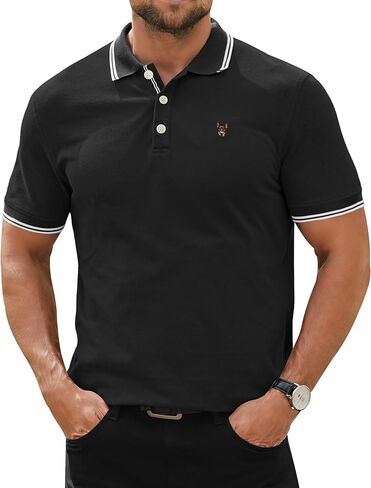 MEN POLO قمصان القطن غير الرسمي للتطريز الناعم القصيرة الغولف القميص (S-XXL) in Saudi Arabia