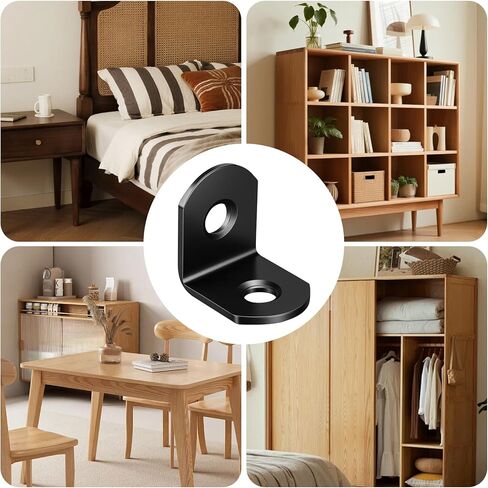 100 Pack Stainless Steel L Brackets, Heavy Duty Corner Brace Bracket, 90 Degree Right Angle Bracket for Wood Chair Bookshelf Cabinets Furniture, with Screws, Black(20mmx20mm) in Kuwait