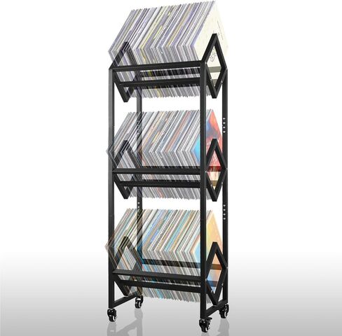 Record Holder, Two Tier Width Adjustable Heavy Duty Rack for Albums Holds, Album Display Stand for Home, Office with Sand Black Powder Coated High End Design, Up to 200 LP Storage in Kuwait