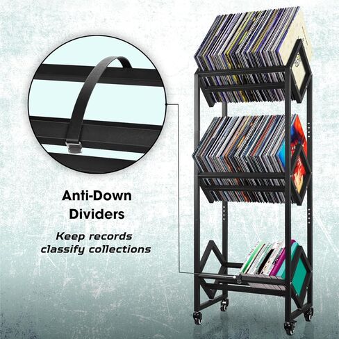 Record Holder, Two Tier Width Adjustable Heavy Duty Rack for Albums Holds, Album Display Stand for Home, Office with Sand Black Powder Coated High End Design, Up to 200 LP Storage in Kuwait