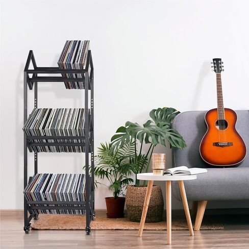 Record Holder, Two Tier Width Adjustable Heavy Duty Rack for Albums Holds, Album Display Stand for Home, Office with Sand Black Powder Coated High End Design, Up to 200 LP Storage in Kuwait