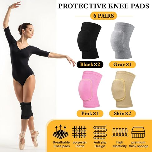Eurzom 6 Pairs Dance Knee Pads Women Girls Protective Non Slip Knee Pads for Yoga Dance Cheerleading Dancer Pole Floor Volleyball in Saudi Arabia