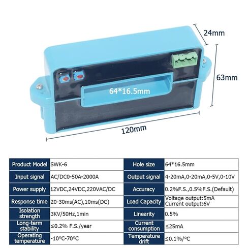 1PCS AC Current Transmitter 4-20mA 0-20mA 0-5V 10V Output Copper Row Type 0-2000A Direct Measurement Hall Current Sensor(Output 4-20mA,0-400A_Measure AC_24VDC) in Saudi Arabia