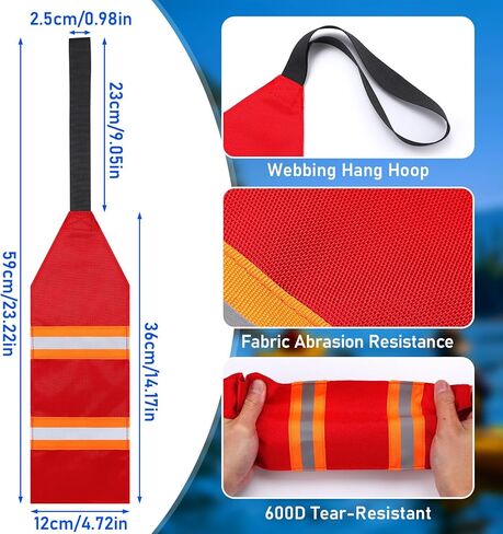 TOBWOLF 2PCS Reflective Kayak Safety Flags, 14"x4.7" Safety Travel Flag for Boat Trailer Canoe SUP Towing Warning Flag with Webbing, High Visibility Red Flags for Truck Loads Safety Accessories Kit in Kuwait
