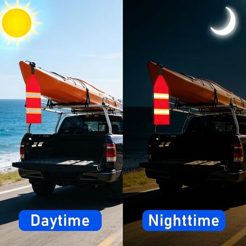 TOBWOLF 2PCS Reflective Kayak Safety Flags, 14"x4.7" Safety Travel Flag for Boat Trailer Canoe SUP Towing Warning Flag with Webbing, High Visibility Red Flags for Truck Loads Safety Accessories Kit in Kuwait