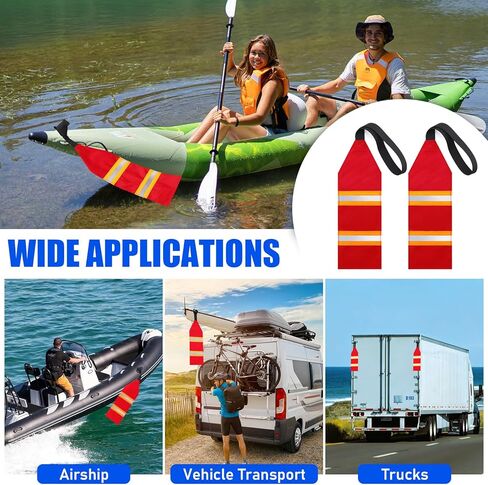 TOBWOLF 2PCS Reflective Kayak Safety Flags, 14"x4.7" Safety Travel Flag for Boat Trailer Canoe SUP Towing Warning Flag with Webbing, High Visibility Red Flags for Truck Loads Safety Accessories Kit in Kuwait