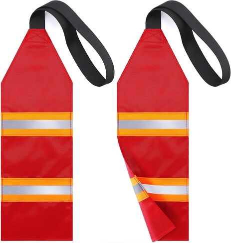 TOBWOLF 2PCS Reflective Kayak Safety Flags, 14"x4.7" Safety Travel Flag for Boat Trailer Canoe SUP Towing Warning Flag with Webbing, High Visibility Red Flags for Truck Loads Safety Accessories Kit in Kuwait