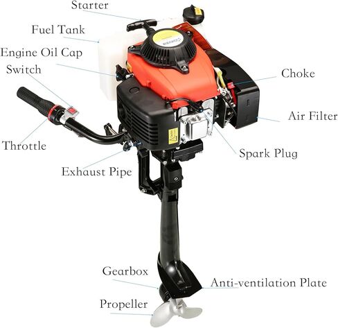 4 Stroke Outboard Motor 4 hp Outboard Boat Motors for Inflatable, Kayak, Dinghy, Canoe Small Boat, With Strong Short Shaft, Life Jacket and Manual Reverse in Kuwait