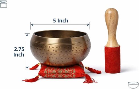 Hand-Hammered Tibetan Singing Bowls Set Musical Instrument for Meditation with Stick and Cushion (Bowl Size - 5 Inches) in Kuwait