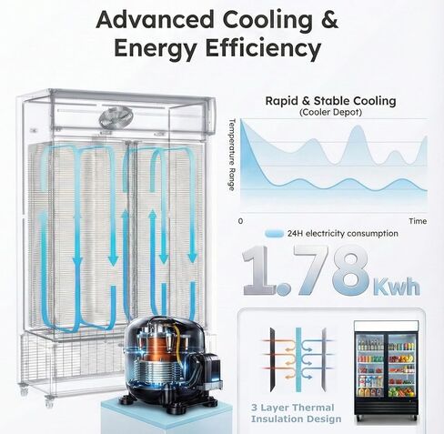 Commercial Refrigerator Glass 2-Door Merchandiser Display Fridge Beverage Drink Cooler ETL,NSF certified, Bottom-Mounted, 48 inches width, capacity 40 cuft 110V, 8 Shelves, Restaurant Kitchen LGD-1000 in Kuwait
