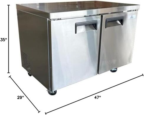 cooler depot Commercial Under Counter Refrigerator with Worktop 2 doors 48 Inches Width 13 Cu. Ft. 2 Shelves Cold Table Stainless Steel 33°F~41°F 115V/60HZ-AUR-12376 in Kuwait