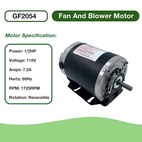 GF2054 Blower Motor 1/2 hp 115 Volts 7.2A 1725 RPM 60Hz 48 Frame Belt Drive Replacement for AO Smith BF2054 Packard 45012 GE 4708 Emerson 8200 in Kuwait
