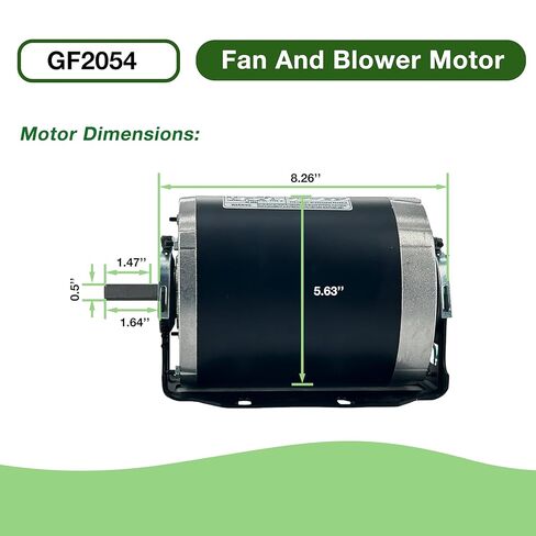 GF2054 Blower Motor 1/2 hp 115 Volts 7.2A 1725 RPM 60Hz 48 Frame Belt Drive Replacement for AO Smith BF2054 Packard 45012 GE 4708 Emerson 8200 in Kuwait