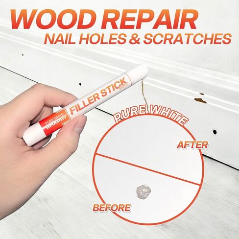 White Wood Filler Sticks 3 Pack - Fil Stick Quickly Fix Nail Hole, Ding, Scratch in Baseboard, Cabinet, Trim, Furniture & Drywall - Wood Repair Putty Wax Pen for Renters & Movers - Pure White in Kuwait