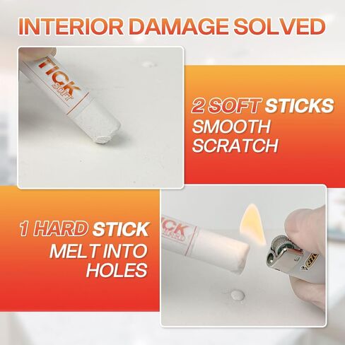 White Wood Filler Sticks 3 Pack - Fil Stick Quickly Fix Nail Hole, Ding, Scratch in Baseboard, Cabinet, Trim, Furniture & Drywall - Wood Repair Putty Wax Pen for Renters & Movers - Pure White in Kuwait