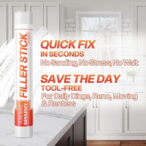 White Wood Filler Sticks 3 Pack - Fil Stick Quickly Fix Nail Hole, Ding, Scratch in Baseboard, Cabinet, Trim, Furniture & Drywall - Wood Repair Putty Wax Pen for Renters & Movers - Pure White in Kuwait