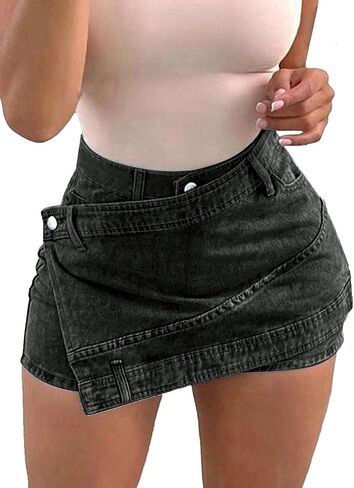 Avanova Women Denim Mini Skirt Jean Skort Sexy High Waisted Asymmetrical Stretch Short Skirts in Saudi Arabia