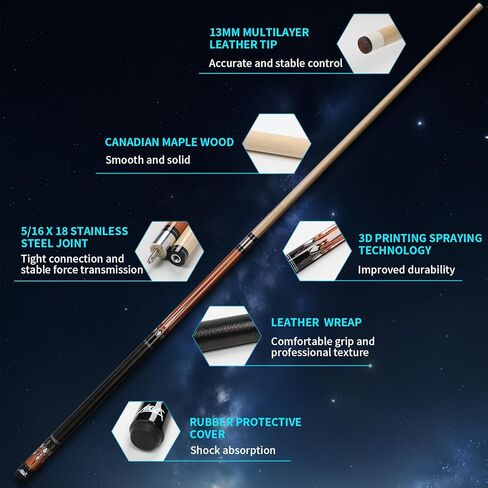 AKLOT Pool Cues, 5-Pack 58" Maple Pool Cue Stick, Pool Sticks for Adults - Perfect for Home Game Rooms, Bars & Billiard Halls, 18 19 20 21 oz Pool Cue in Kuwait