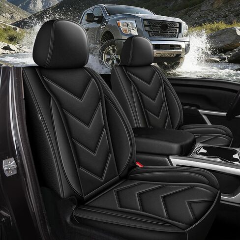 YORKNEIC Seat Covers Fit for Nissan Titan 2017-2024 2025: 5 Seat Waterproof Leather Car Seat Cover - Compatible with Truck Pickup Crew Cab and Extended Cab (Black) in Kuwait