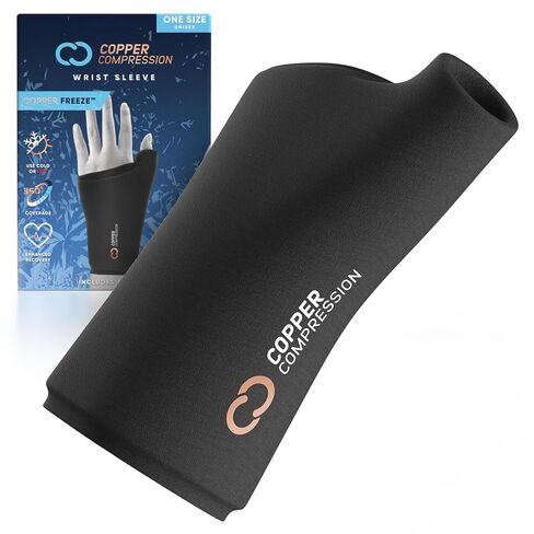 CopperFreeze™ Wrist Sleeve by Copper Compression. Hot & Cold Therapy Support for Pain, Swelling, and Injury Recovery. 360° Copper Infused Relief for Hands, Wrists, and Forearms in Kuwait