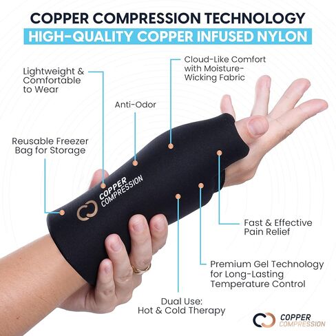 CopperFreeze™ Wrist Sleeve by Copper Compression. Hot & Cold Therapy Support for Pain, Swelling, and Injury Recovery. 360° Copper Infused Relief for Hands, Wrists, and Forearms in Kuwait
