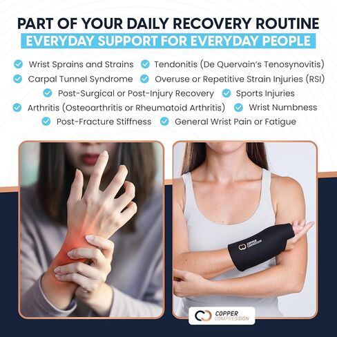 CopperFreeze™ Wrist Sleeve by Copper Compression. Hot & Cold Therapy Support for Pain, Swelling, and Injury Recovery. 360° Copper Infused Relief for Hands, Wrists, and Forearms in Kuwait