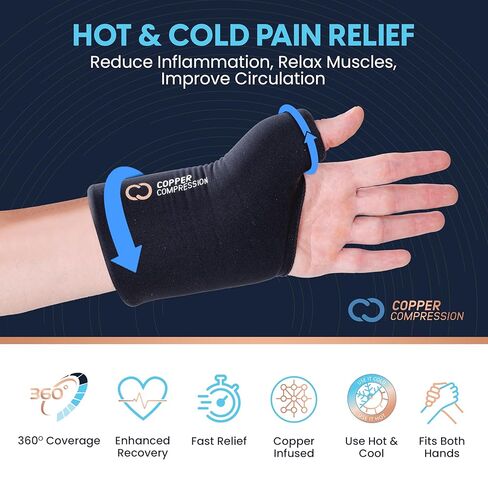 CopperFreeze™ Wrist Sleeve by Copper Compression. Hot & Cold Therapy Support for Pain, Swelling, and Injury Recovery. 360° Copper Infused Relief for Hands, Wrists, and Forearms in Kuwait