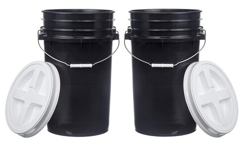 Hudson Exchange 7 Gallon (2 Pack) Large Bucket Pail Container with Gamma Seal Lid, Food Grade BPA Free HDPE, Black in Saudi Arabia