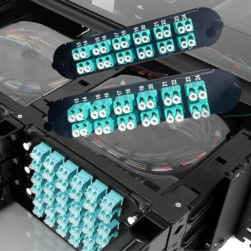 2Pcs Closet Connector Housing CCH Panels Fiber Optic Adapter Panel Buckhead Coupler with 24 Port LC Duplex MM Multi Mode OM3 OM4 Adapters 24F Aqua for Corning LIU CCH-01U CCH-CP24-KR in Kuwait