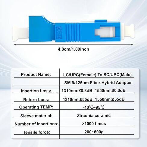 محول هجين من الألياف الضوئية مكون من قطعتين، وضع فردي 9/125 um LC أنثى إلى SC ذكر UPC من الألياف لمحددات الأخطاء البصرية وعدادات الطاقة والشبكة in Kuwait