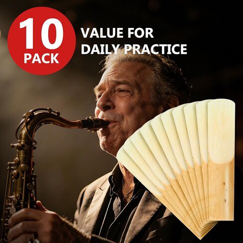 10 Pack Alto Saxophone Reeds Strength 2.5 - Standard Eb Alto Sax Reeds for Student Daily Practice, Easy to Play for Beginners, Plastic Box Storage in Kuwait
