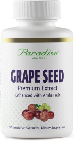 Paradise Herbs Grape Seed Extract, Active Whole Spectrum, Antioxidant, Vegan, Non GMO, Gluten Free, 90 Vegetarian Capsules in Kuwait