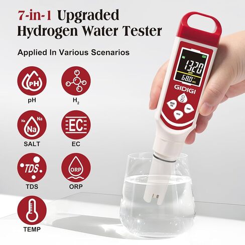 Upgraded Hydrogen Water Tester Meter Verified Digital 7-in-1 H2 ORP pH Meter Salt TDS EC Water Tester for Hydrogen Bottle, Pool, Aquarium, Drinking Water, Hydroponic in Kuwait