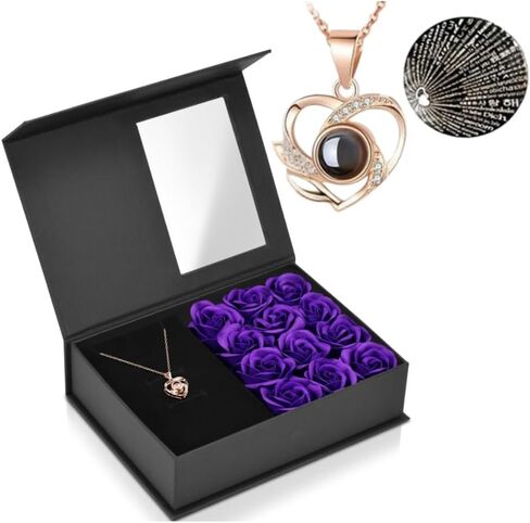 Preserved Real Rose with Heart I Love You Necklaces for Women - Eternal Red Flowers Gifts for her Romantic Gift Set for Girlfriend Birthday Anniversary on Valentines Mothers Day Christmas in Saudi Arabia