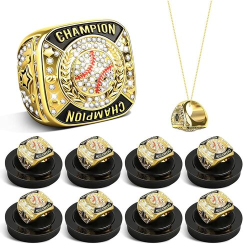 Baseball Championship Rings Gold Baseball Championship Trophy Rings With Neck Chain Sport Ball Award Gift for Champion Winner Tournament Team Prize Favor in Saudi Arabia