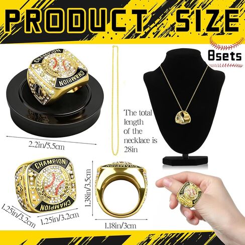 Baseball Championship Rings Gold Baseball Championship Trophy Rings With Neck Chain Sport Ball Award Gift for Champion Winner Tournament Team Prize Favor in Saudi Arabia