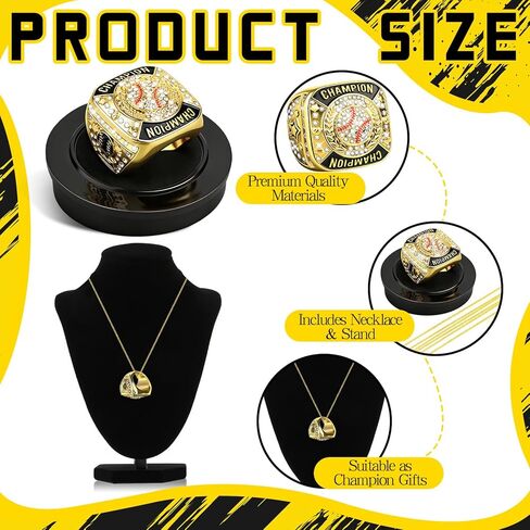 Baseball Championship Rings Gold Baseball Championship Trophy Rings With Neck Chain Sport Ball Award Gift for Champion Winner Tournament Team Prize Favor in Saudi Arabia