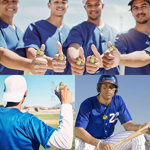 Baseball Championship Rings Gold Baseball Championship Trophy Rings With Neck Chain Sport Ball Award Gift for Champion Winner Tournament Team Prize Favor in Saudi Arabia
