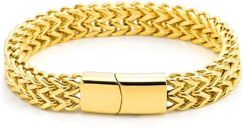 Franco Chain Bracelets for Men 14K Gold Plated Stainless Steel Band Bracelet With Metal Snap Closure Auto-Fastening in Kuwait