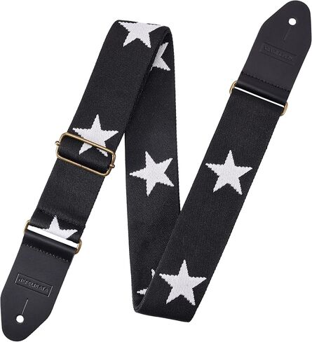 Nefelibata Guitar Strap Cotton with Thicked First Layer Vegetable Tanned Cowhide Leather Ends for Acoustic, Bass, Electric, Gift for Your Love Guitarists (Stars) in Saudi Arabia