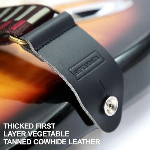 Nefelibata Guitar Strap Cotton with Thicked First Layer Vegetable Tanned Cowhide Leather Ends for Acoustic, Bass, Electric, Gift for Your Love Guitarists (Stars) in Saudi Arabia