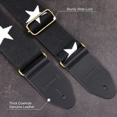 Nefelibata Guitar Strap Cotton with Thicked First Layer Vegetable Tanned Cowhide Leather Ends for Acoustic, Bass, Electric, Gift for Your Love Guitarists (Stars) in Saudi Arabia