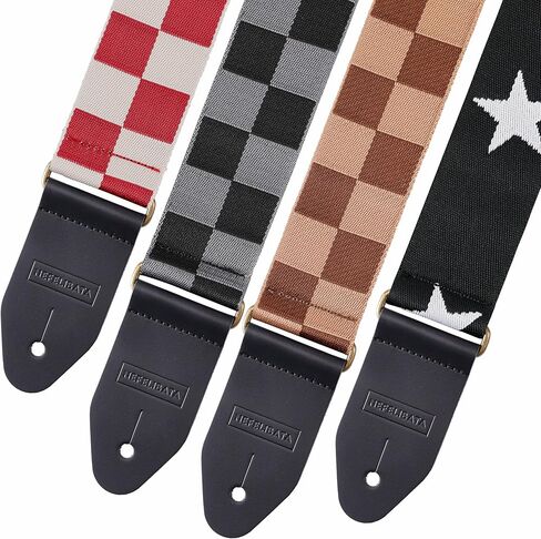 Nefelibata Guitar Strap Cotton with Thicked First Layer Vegetable Tanned Cowhide Leather Ends for Acoustic, Bass, Electric, Gift for Your Love Guitarists (Stars) in Saudi Arabia