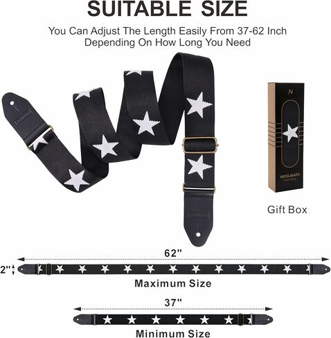 Nefelibata Guitar Strap Cotton with Thicked First Layer Vegetable Tanned Cowhide Leather Ends for Acoustic, Bass, Electric, Gift for Your Love Guitarists (Stars) in Saudi Arabia