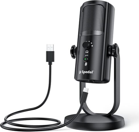 ميكروفون Spedal USB للكمبيوتر الشخصي Mac PS4 وPS5، 4 أنماط التقاط احترافية، ميكروفون كمبيوتر لتسجيل البث الصوتي، حامل مضاد للاهتزاز، مخرج سماعة الرأس والتحكم في مستوى الصوت، أسود in Kuwait